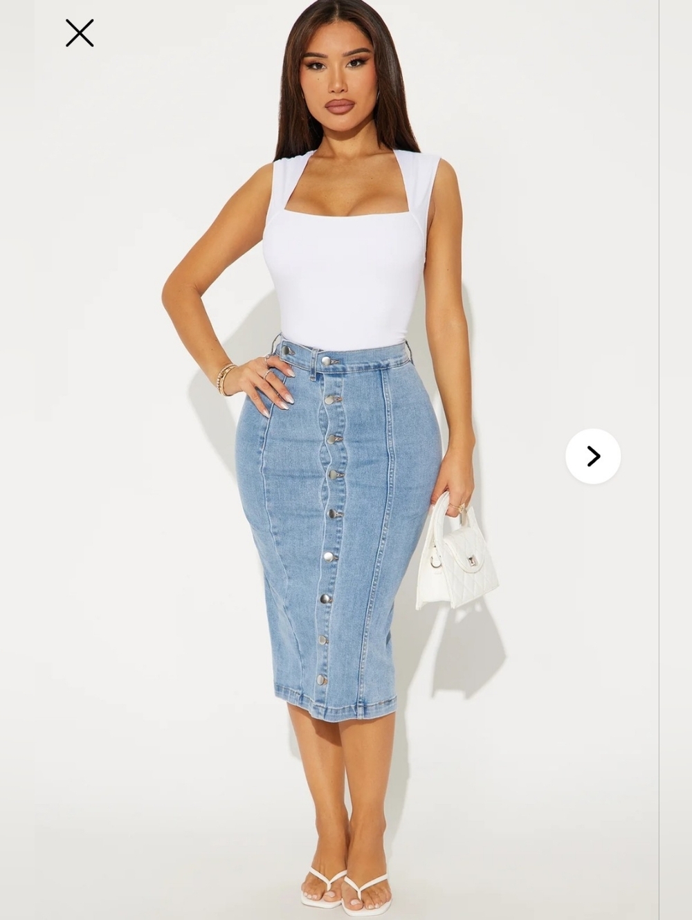 Fashion Nova Light Blue Denim Button-Front Pencil Skirt